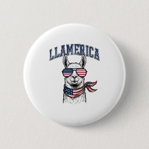 Llamerica Patriotisk Lama Vintage Gravyr T-Shirt Knapp