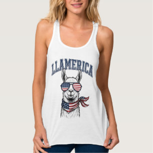 Llamerica Patriotisk Lama Vintage Gravyr T-Shirt Linne Med Racerback