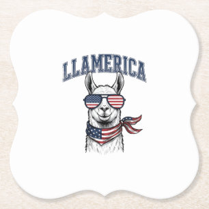 Llamerica Patriotisk Lama Vintage Gravyr T-Shirt Underlägg Papper