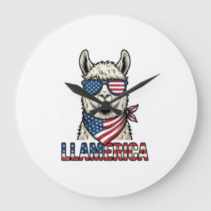 Llamerica Patriotisk Lama Vintage Vektor Design_1 Stor Klocka