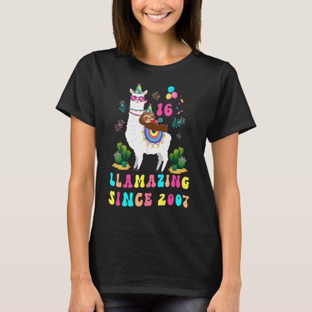 Llaming sedan 2007 Llama 16:e födelsedagen 16 år T Shirt (Framsida)