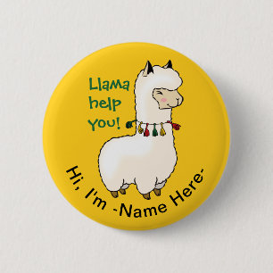 "Llamma help you" hjälpsam kawaii llama w namn bri Knapp