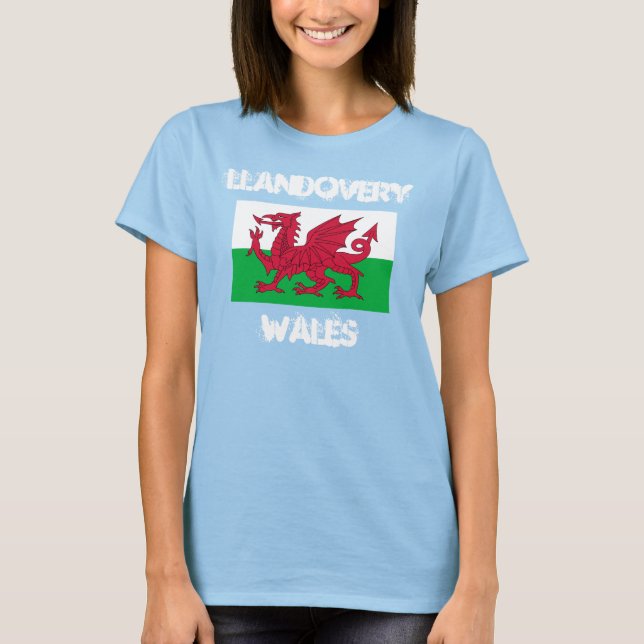 Llandovery, Wales med walesisk flagga Tee Shirt (Framsida)