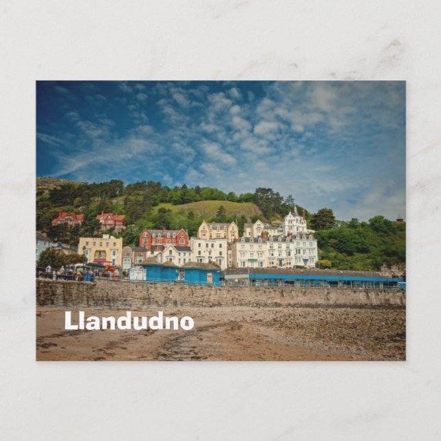 Llandudno Scenia Coastal strand view i Wales UK Vykort (Framsida)