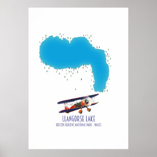 Llangorse Sjö Brecon Beacon walesm karta Poster