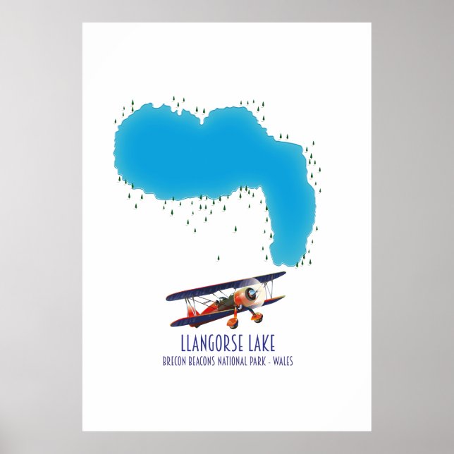Llangorse Sjö Brecon Beacon walesm karta Poster (Framsidan)
