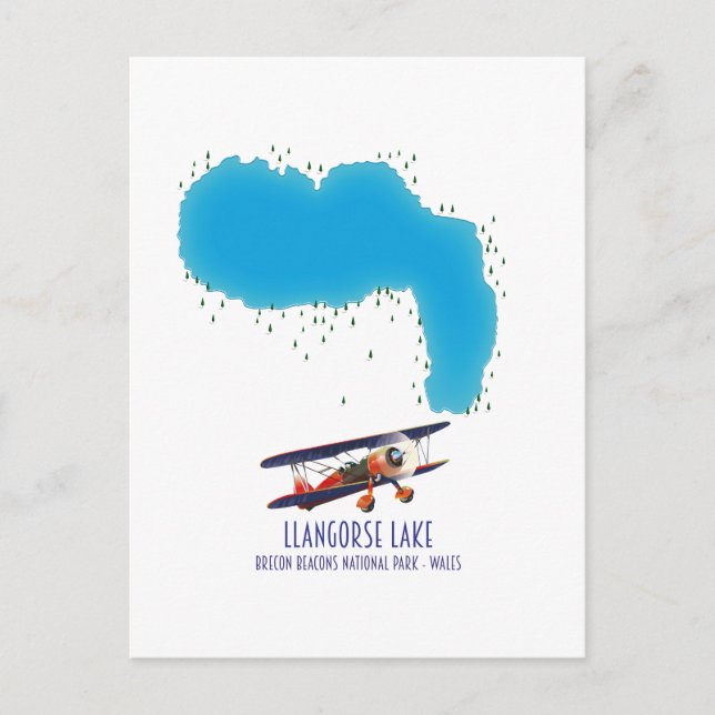 Llangorse Sjö Brecon Beacon walesm karta Vykort (Framsida)