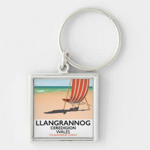 Llangrannog, Ceredigion Wales-stranden poster Fyrkantig Silverfärgad Nyckelring