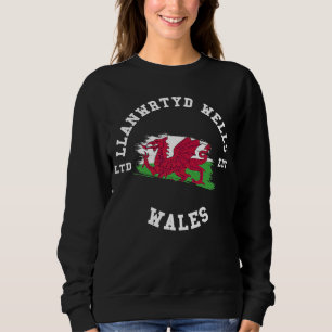 LLANWRTYD WELLS Wales Vintage Flagga Badge T Shirt
