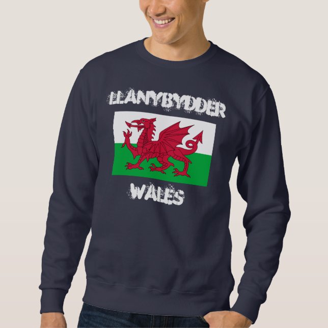 Llanybydder, Wales with Welsh flagga Långärmad Tröja (Framsida)