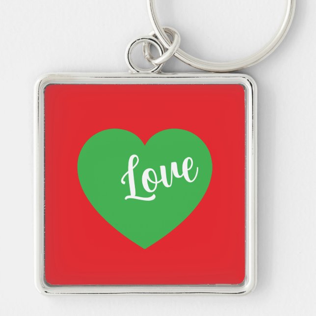 "Llavero Diseño Love Romántico Pareja" Fyrkantig Silverfärgad Nyckelring (Framsidan)