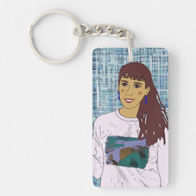 Llavero rectangular con diseño chica con flequillo (Framsidan)