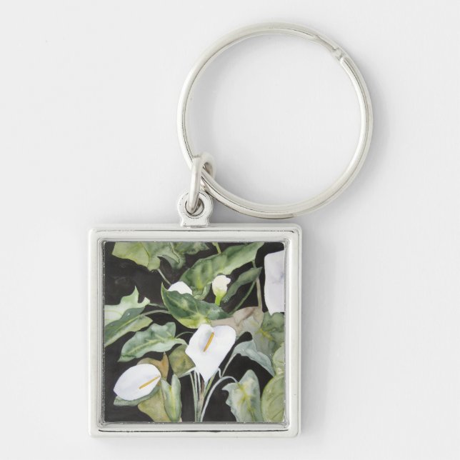 Llavero tipo chapa con acuarela alcatraces fyrkantig silverfärgad nyckelring (Framsidan)