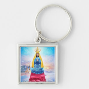 LLAVERO,VIRGEN DEL VALLE Y BANDERA VENEZOLANA FYRKANTIG SILVERFÄRGAD NYCKELRING