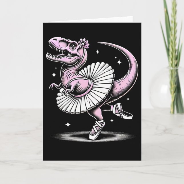 Llet Dancing T-rex In Tutu And Slippers  Kort (Framsida)