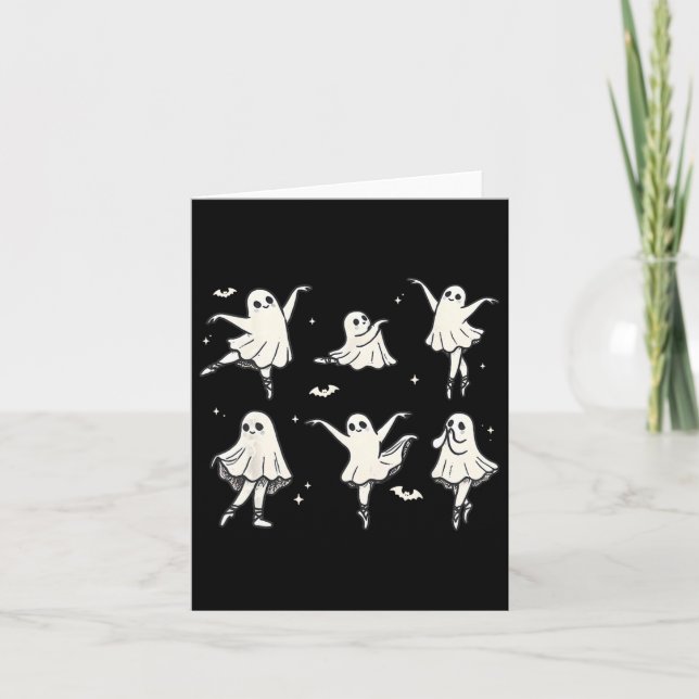 Llet Ghost Llet Dancer Spooky Dance Kids Halloween Kort (Framsida)