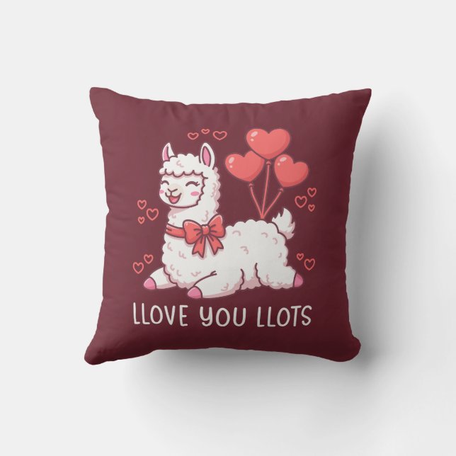 Llove You Llots - Kawaii Llama Valentine Kudde (Baksida)