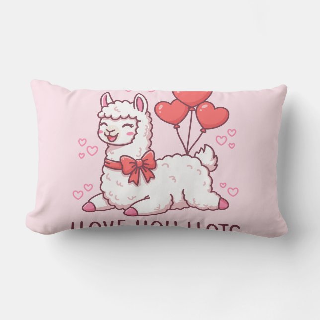 Llove You Llots - Kawaii Llama Valentine Kudde (Framsida)