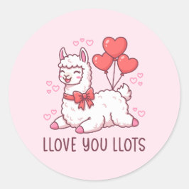 Llove You Llots - Kawaii Llama Valentine Runt Klistermärke