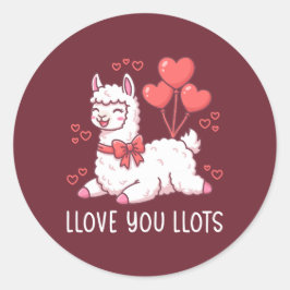 Llove You Llots - Kawaii Llama Valentine Runt Klistermärke