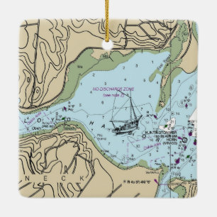 Lloyd Harbor NY Nautical Diagram Julgransprydnad Keramik