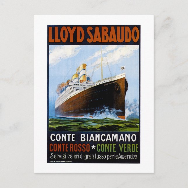 Lloyd Sabaudo Vintage Ocean Liner Advertisement Vykort (Framsida)