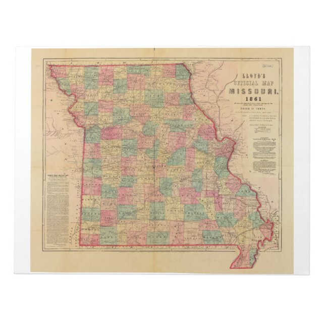 Lloyd's Offical Karta i Missouri (1861) Anteckningsblock (Framsida)