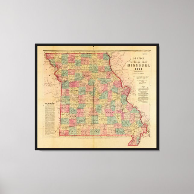 Lloyd's Offical Karta i Missouri (1861) Canvastryck (Framsida)