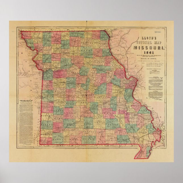 Lloyd's Offical Karta i Missouri (1861) Poster (Framsidan)