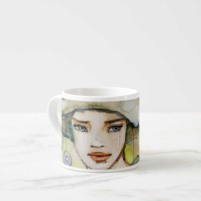 llustration av en härlig delikat flicka espressomugg (Framsida vänster)