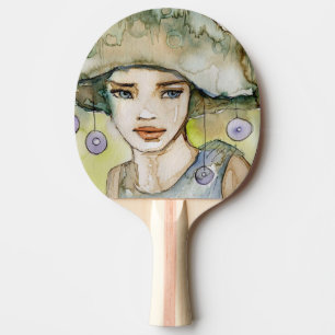 llustration av en härlig delikat flicka pingisracket