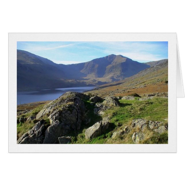 Llyn Ogwen och Y Garn från Afon Lloer Hälsningskort (Framsidan Horizontal)