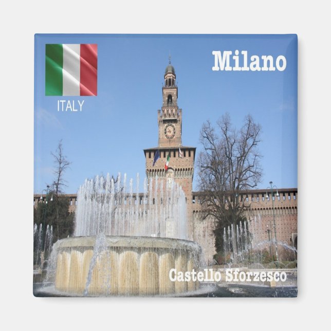 LMD019 CASTELLO SFORZESCO Fontän, Milano, Fridge Magnet (Framsidan)