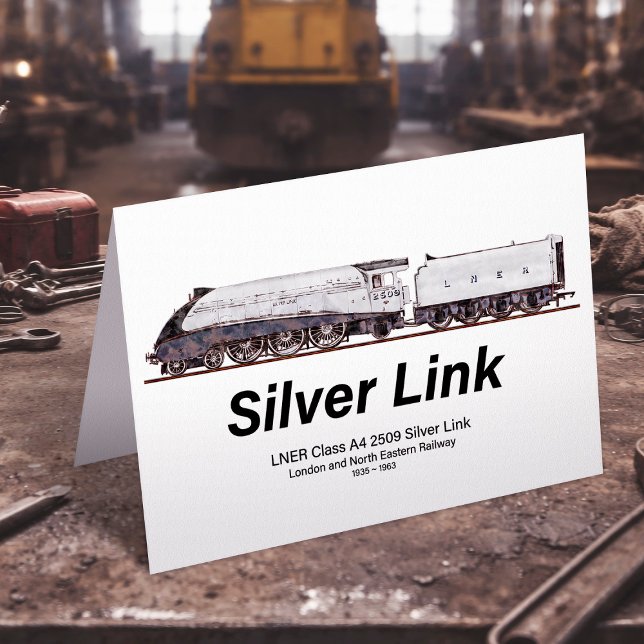 LNER klass A4 2509 Silver-ledsagarlok Tack Kort (LNER Class A4 2509 Silver Link Steam Locomotive. Thank You Card)