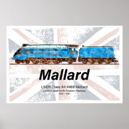LNER klass A4 Mallard-lokomotiv profil med flagga Poster