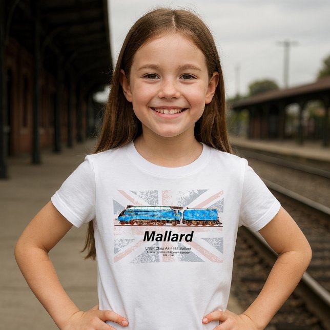 LNER klass A4 Mallard-lokomotiv profil med flagga T Shirt (LNER Class A4 4468 Mallard - Fastest Steam Locomotive. Girl Basic T-Shirt)