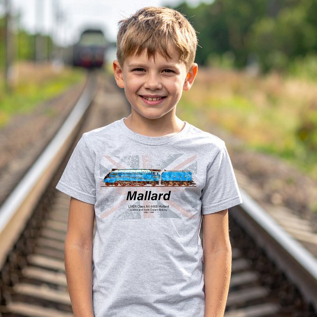 LNER klass A4 Mallard-lokomotiv profil med flagga T Shirt (LNER Class A4 4468 Mallard - Fastest Steam Locomotive. Boy Basic T-Shirt)