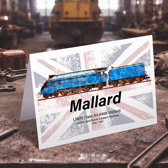 LNER klass A4 Mallard-lokomotiv profil med flagga Tack Kort (LNER Class A4 Mallard locomotive profile with flag. Thank You Card)