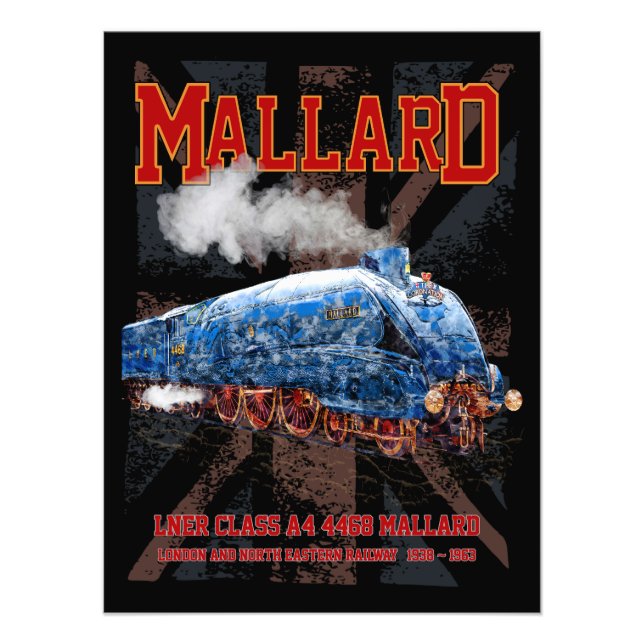 LNER klass A4 Mallard lokomotiv Union Jack flagga Fototryck (Framsidan)