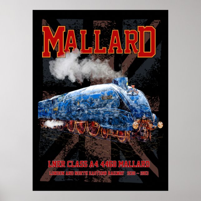 LNER klass A4 Mallard lokomotiv Union Jack flagga Poster (Framsidan)