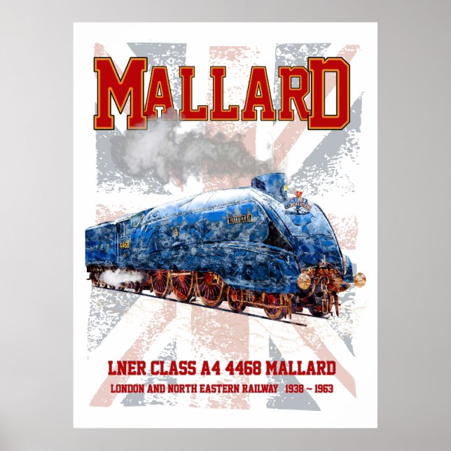 LNER Klass A4 Mallard lokomotiv Union Jack flagga Poster (Framsidan)