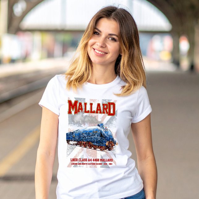 LNER klass A4 Mallard lokomotiv Union Jack flagga T Shirt (Class A4 Mallard - World Fastest Steam Locomotive. Womens Basic T-Shirt)