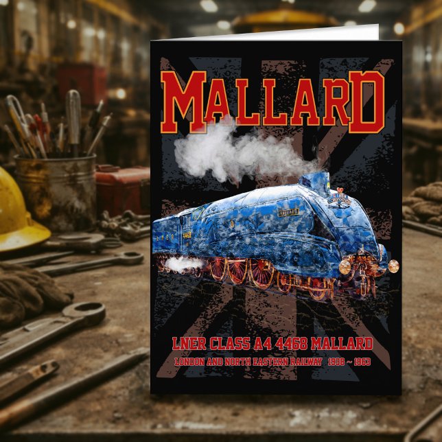 LNER klass A4 Mallard lokomotiv Union Jack flagga Tack Kort (LNER Class A4 Mallard locomotive Union Jack flag. Thank You Card)