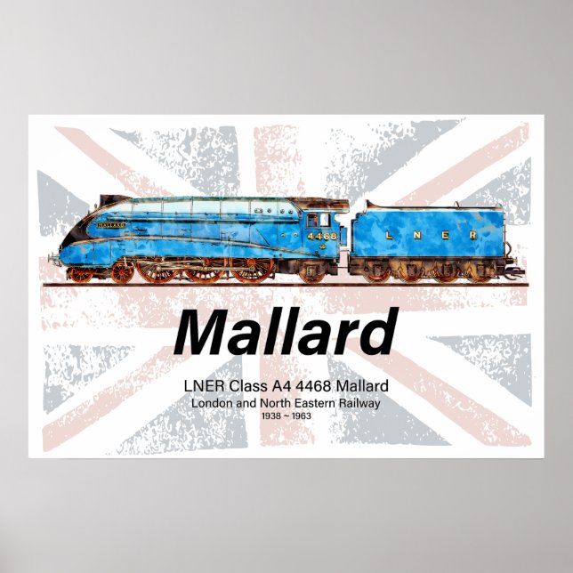 LNER Klass A4 Mallard lokomotivprofil med flagga Poster (Framsidan)