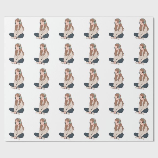 Lo-Fi Girl with Headphones – Pastel Chill Vibes Presentpapper (Seam)
