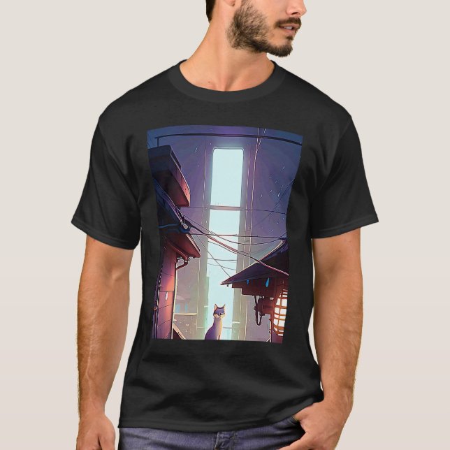 Lo fi hip hop chillhop chill beats aesthetics cat  t shirt (Framsida)