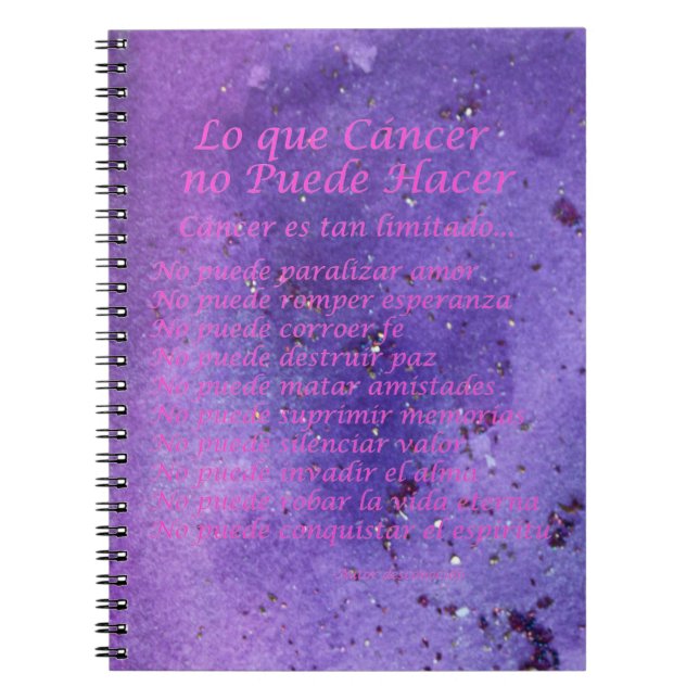 Lo que Cáncer No Puede Hacer Lila Notebook Anteckningsbok (Framsidan)