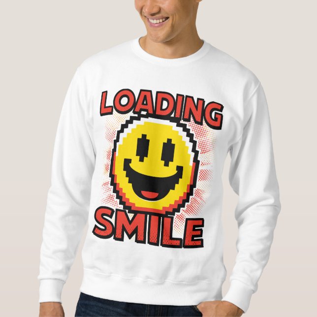 Loading Smile – Retro Pixel Art 8-Bit Smiley Face Lång Ärmad Tröja (Framsida)