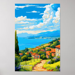 Loannina Greece Art Vintage Travel Illustration Poster