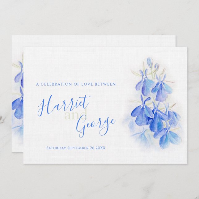Lobelia Blue blommigt bröllopsinbjudningar Inbjudningar (Fram/baksida)